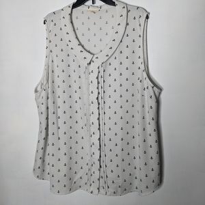 Modcloth White Sleeveless Anchor Print Blouse, 4X